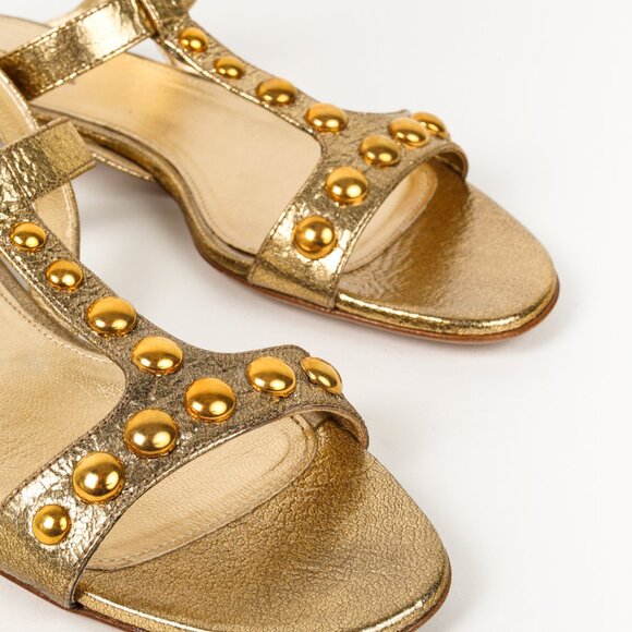 Prada Gold Metallic Studded Flat Sandals - Picture 6 of 10